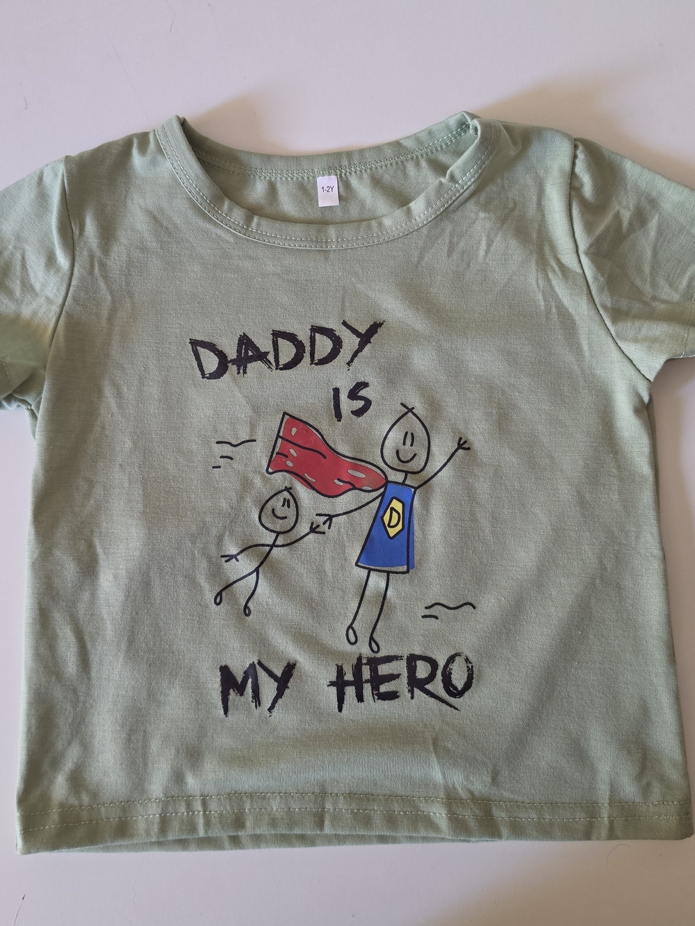 Daddy Is My Hero Kids Superhero Tee - Sage Green